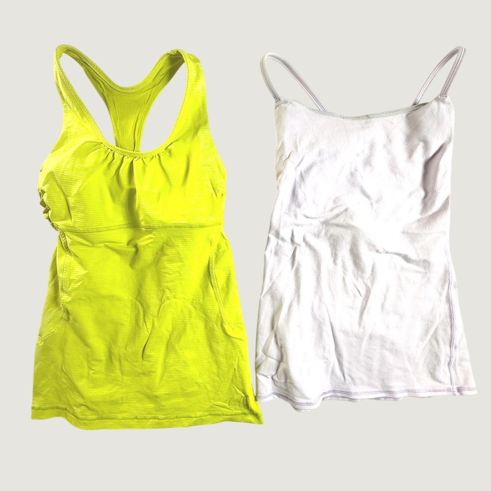 Lululemon Tank Tops Womens Size 4 Lot of 2 Built-in Bra Green Lavender Bundle